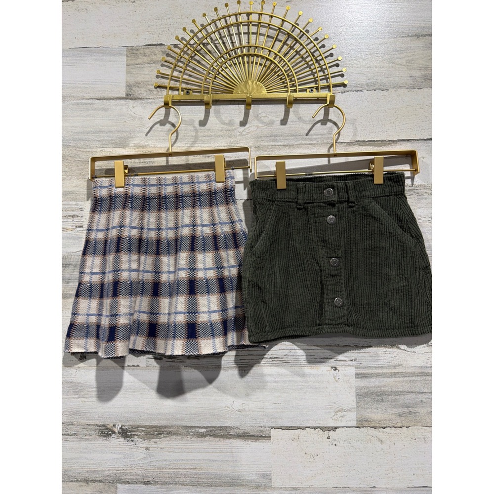 Draper James Old Navy Skirt Bundle Girls 6 Green Plaid Corduroy Preppy EUC